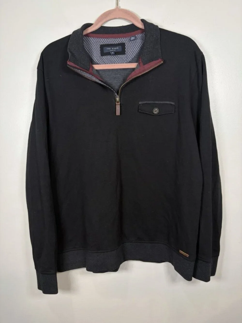 Ted Baker Quarter-Zip Mock Neck Sweater Size XL 6 Black Newbevy Preppy Work